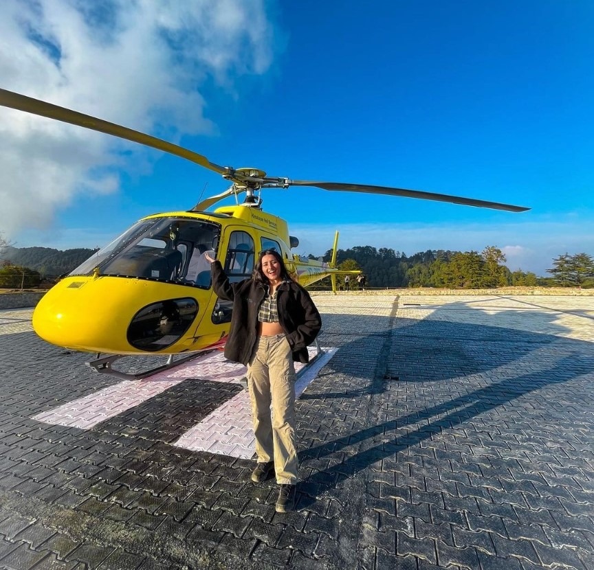 "Aerial view of Mussoorie during helicopter joyride"