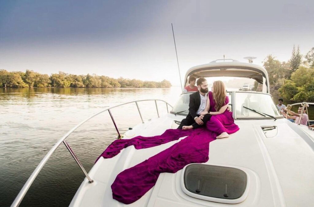 Setting sail towards forever: Yacht pre-wedding photoshoot.