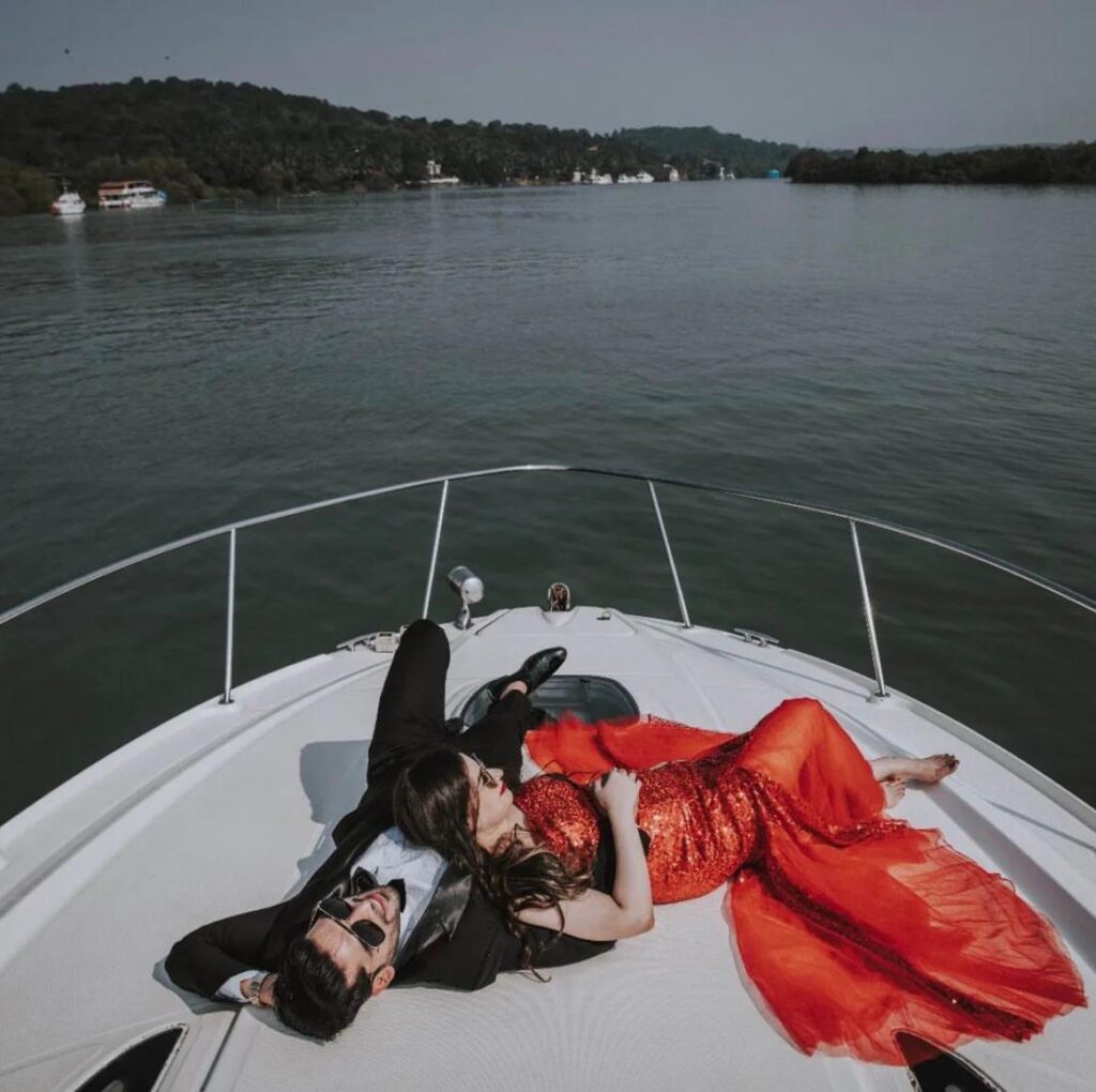 Ocean views and champagne dreams: Pre-wedding yacht photoshoot.