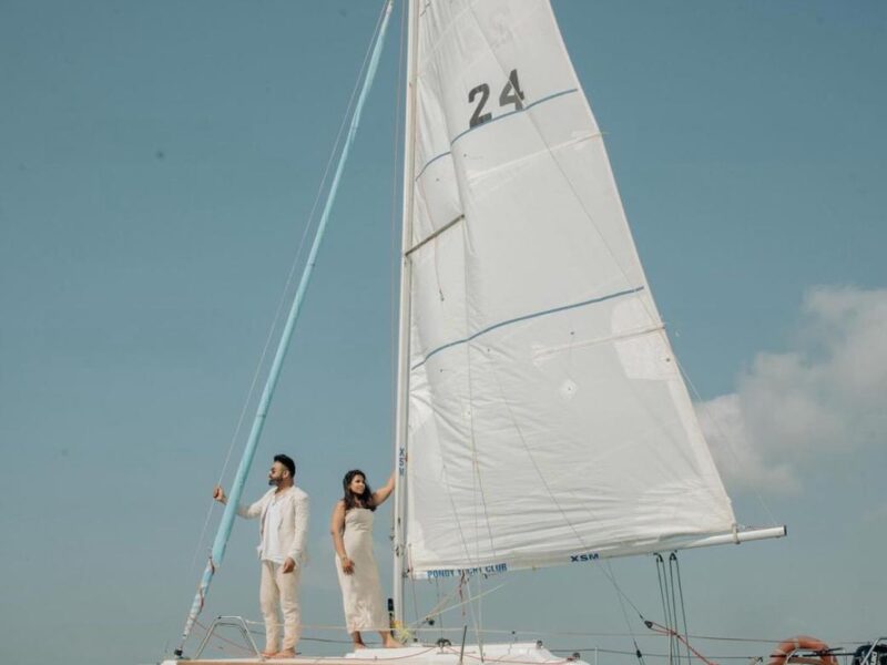 Pondicherry tourism: pre-wedding photoshoot on yacht in Pondicherry.